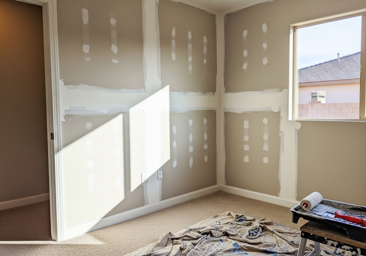 Freshly painted bedroom with repaired and replaced drywall in Tucson