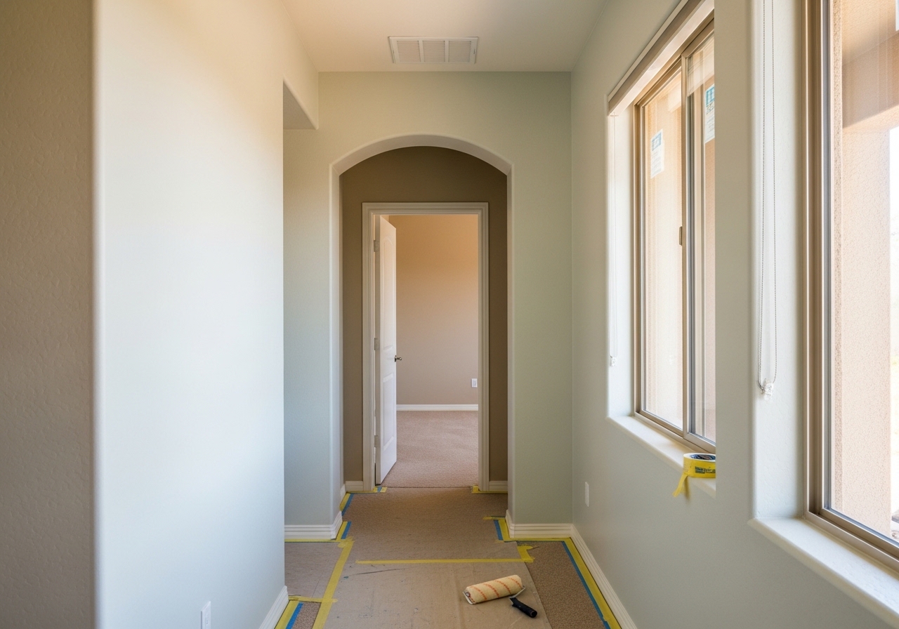 Interior home with freshly painted walls and trim in neutral tones in Marana