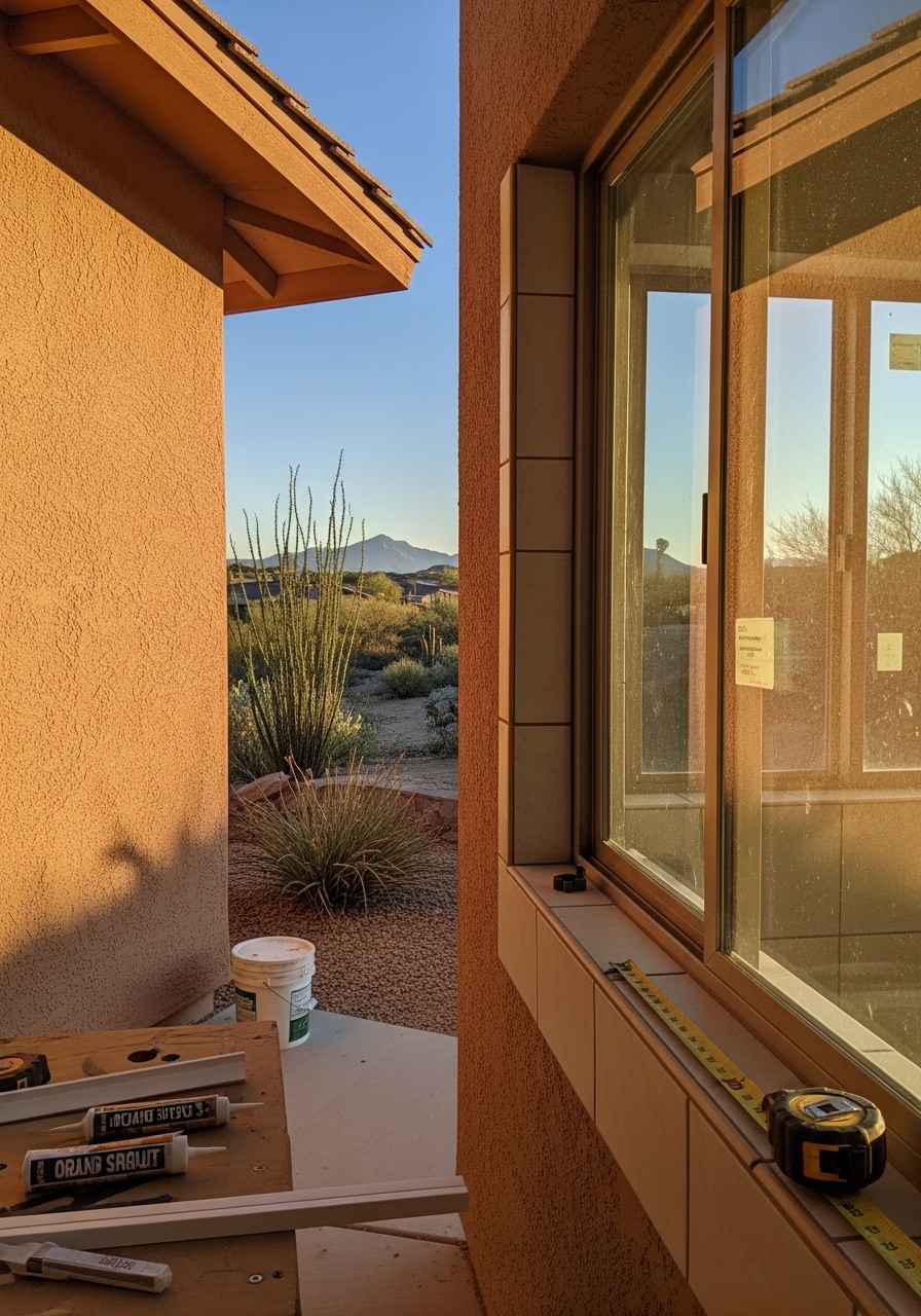 Portrait-style photo of a Sahuarita homeowner at their property with neighborhood and desert setting in background.